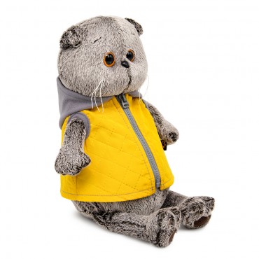 Кот Басик в желтой жилетке с серым капюшоном (22 см)