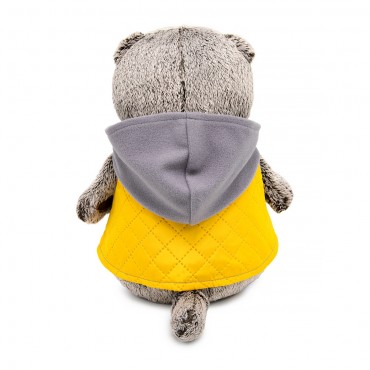 Кот Басик в желтой жилетке с серым капюшоном (22 см)