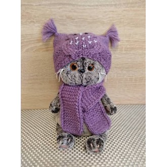 Комплект фиолетовый Шапка-сова и шарф для Басика 20-25 см