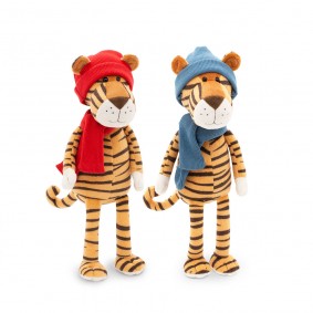 Тигр Алекс в шапке (красная, синяя) 20 см